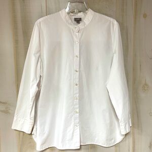 J Jill White Cotton Mandarin Collar Peasant Shirt Sz L